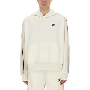 PALM ANGELS Logo Detail Track Tape Hoodie Men WHITE Sweaters & Cardigans